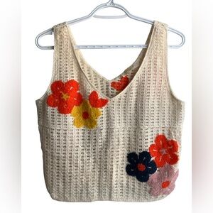 Rebellion crochet floral appliqué sleeveless festival tank vest medium